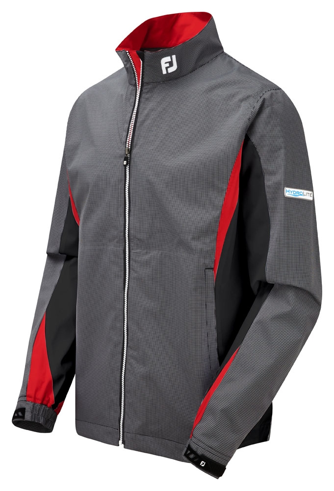 FootJoy HydroLite Waterproof Rain Jacket-Small-Black Check/Red
