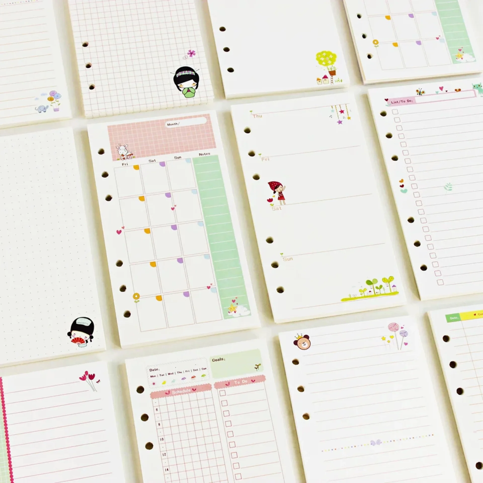 45 Blatt Kawaii A5 A6 Loseblatt-Notizbuch, Papiernachfüllung, Spiralbinder, Index, Innenseiten, monatlich, wöchentlich, Tagespla