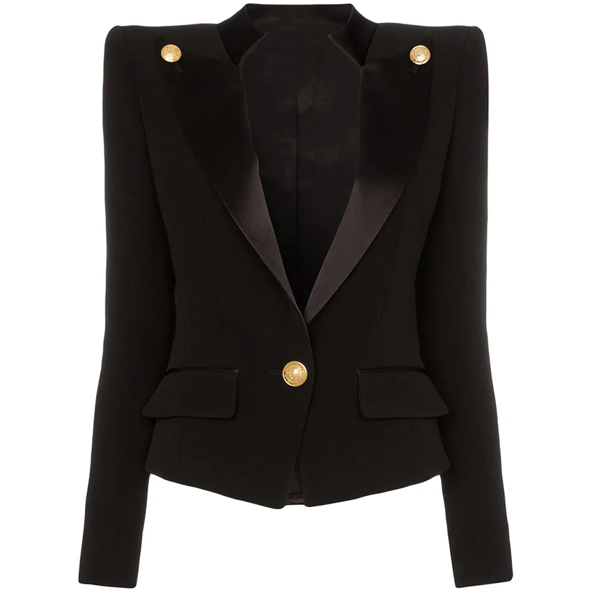 Hochwertige neueste Designer Blazer Jacke Damen Single Button Satin Kragen Blazer
