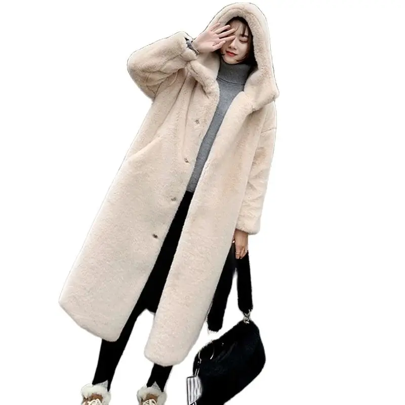 Winter Jacke Frauen Hohe Qualität Faux Kaninchen Pelzmantel Luxus Lange Pelz Jacke Mantel Dicke