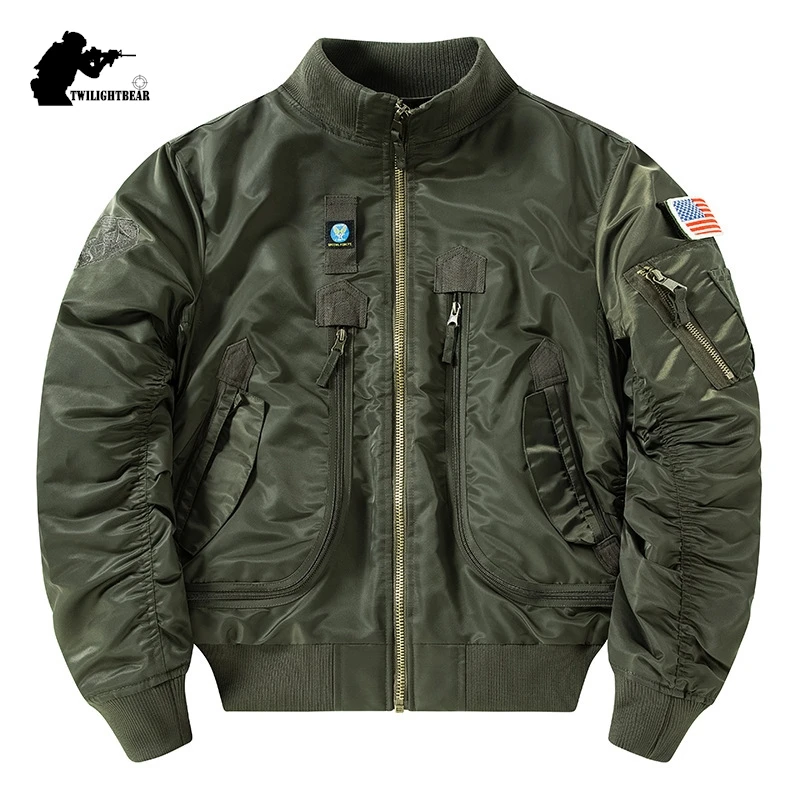 Hohe Qualität MA1 männer Bomber Jacke Mantel Solide Multi Tasche Stehkragen Baseball Jacken Männer