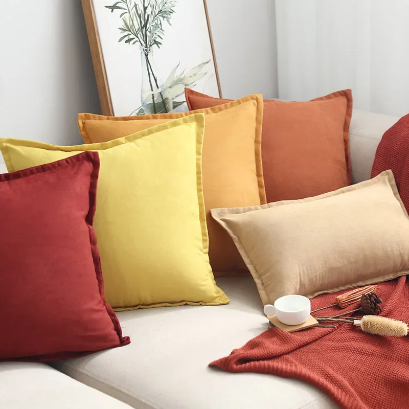 Gelb Braun Orange Warme Farbe Solide Kissenbezug Kissenbezug Wildleder Home Dekorativer Kissenbezug