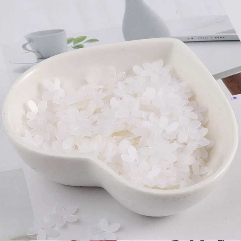 3D-Blumen-Pailletten, mattweiß, 10 mm, Tasse, fünf Blütenblätter, Pflaumen-Pailletten, PVC-Gitter, Pailletten, Nähen, Hochzeitsk