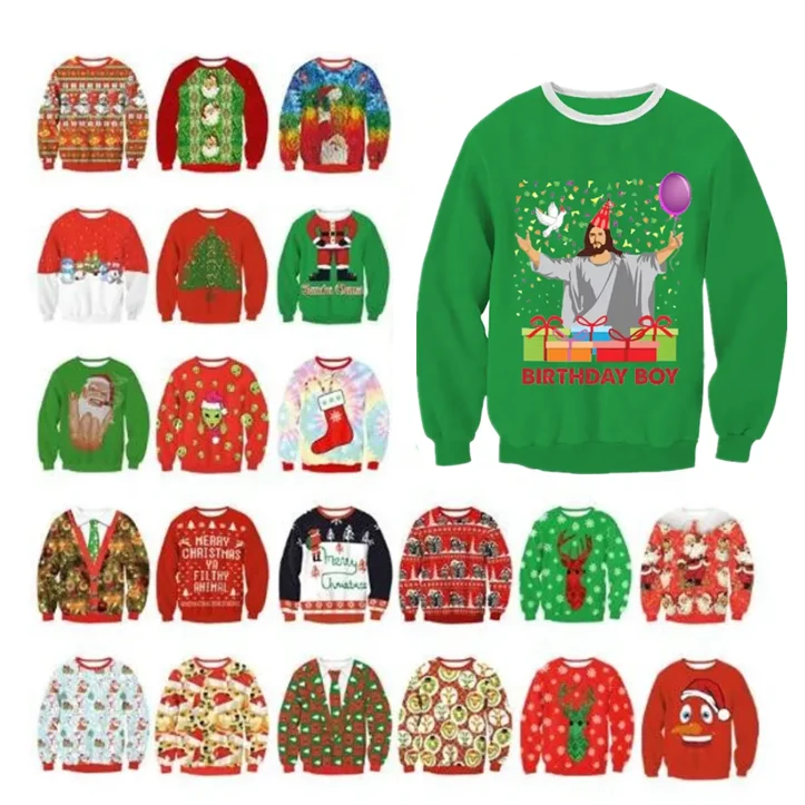 Nieuwe Unisex Mannen Vrouwen 2024 Lelijke Kersttrui Voor Feestdagen Santa Elf Kerst Gedrukt