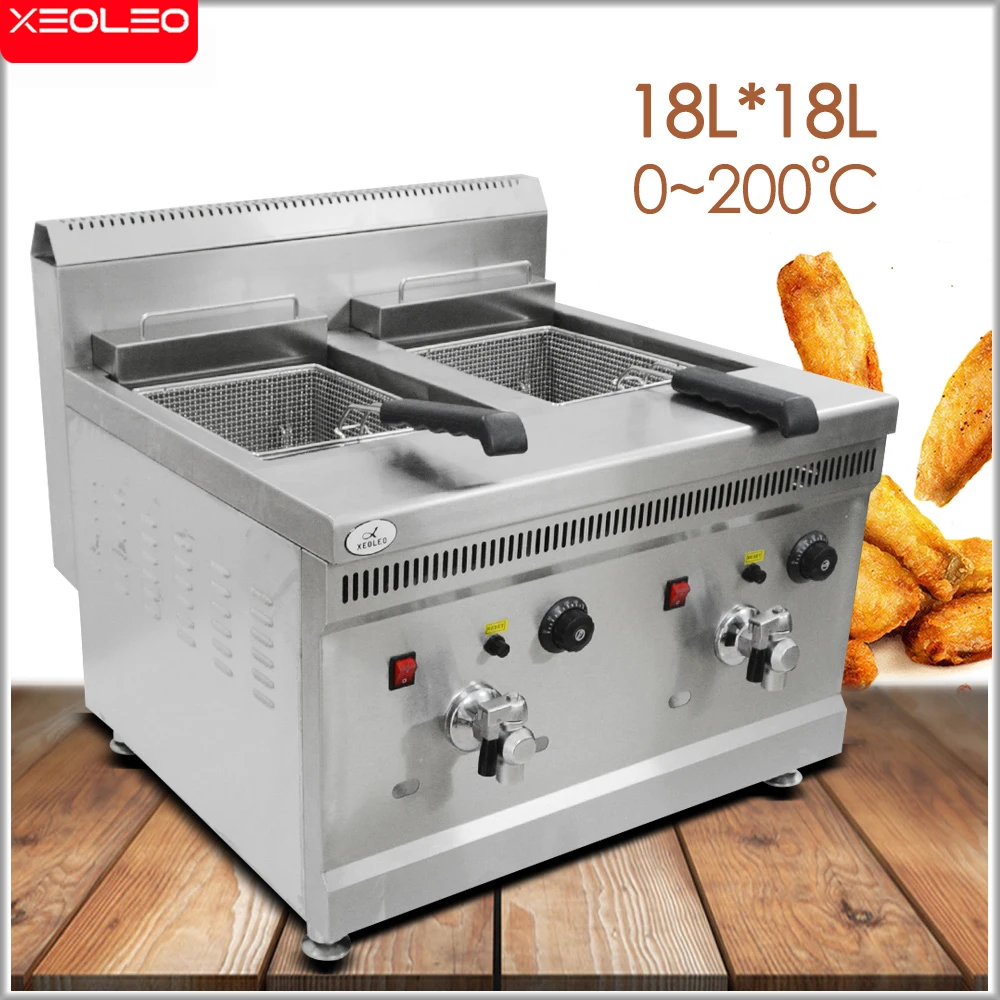 XEOLEO Commercial Gas Deep Double Tank French Fries Machine Stainless Steel Snacks Chicken Fryer for