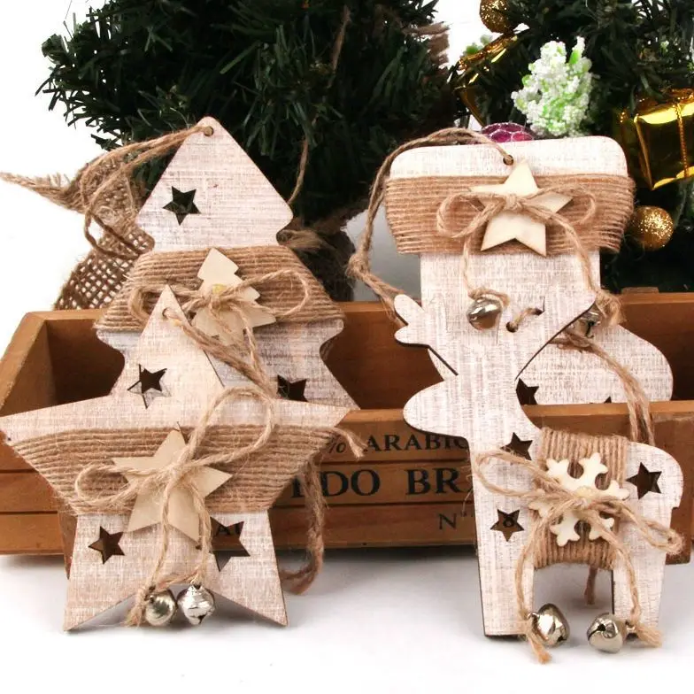 1PC Vintage Weihnachten Holz Deer/Socke/Baum/Stern Anhänger Ornamente Holz Handwerk Kinder Geschenk