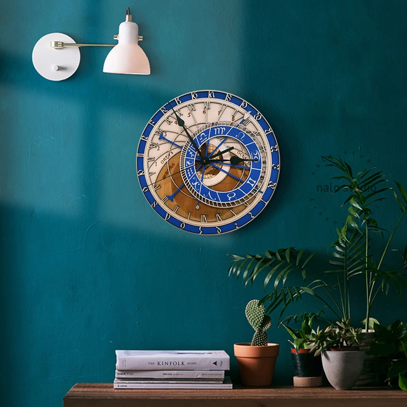 Kreative wanduhr Prag Astronomische Holz Uhr Wohnzimmer Wanduhr Quarzuhr Hause Deco holz uhr wand