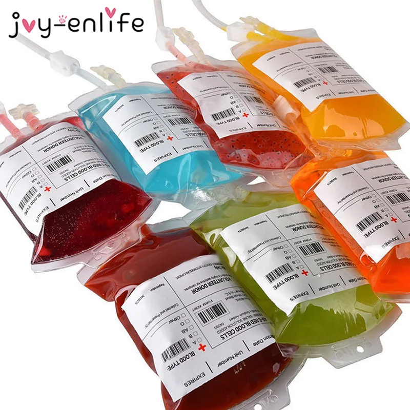 2 stücke 350ml Klar Halloween Food Grade PVC Getränk Tasche Vampire Diaries Cosplay Blut Tasche