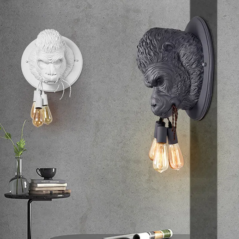 Nordic Harz Gorilla Wand Lampe Retro Moderne Led Wand Leuchte Hause Loft Schlafzimmer Nacht