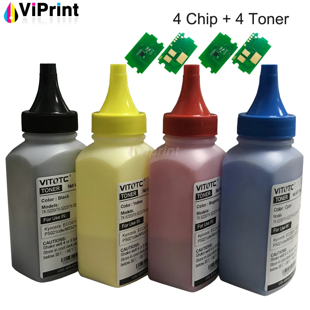 4x Refill Toner Pulver TK-5230 Patrone Reset Chip Kit Für Kyocera M5521cdw P5021cdw P5021cdn M5521