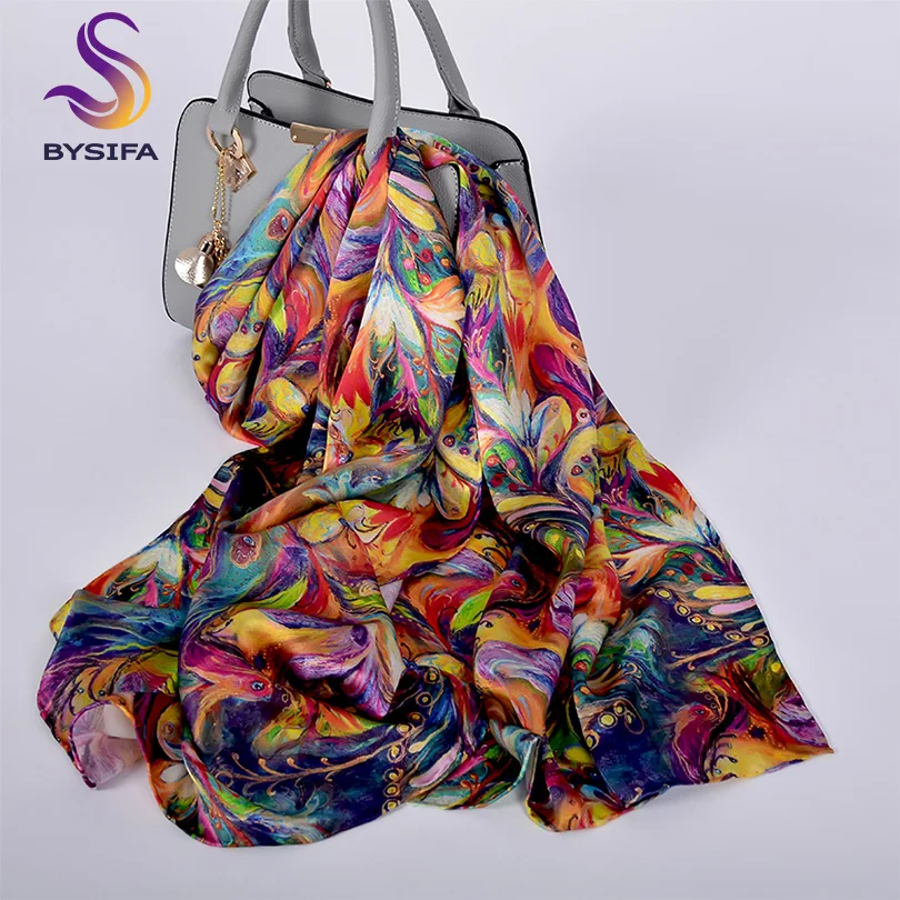 [Bysifa] Nieuwe Luxe Pure Zijde Sjaal Vrouwen Lente Herfst Lange Sjaals Dames Merk 100% Zijden Sjaal