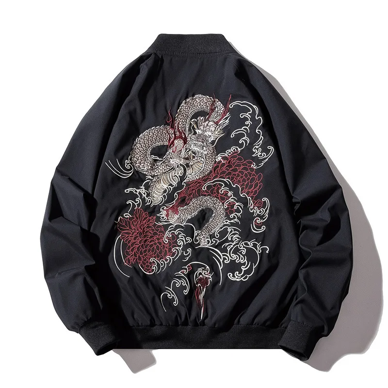 Bomber Jacke Männer Chinesischen Drachen Stickerei Pilot Jacke Retro Punk Hip Hop Jacke Herbst Jugend Streetwear High Street Hip