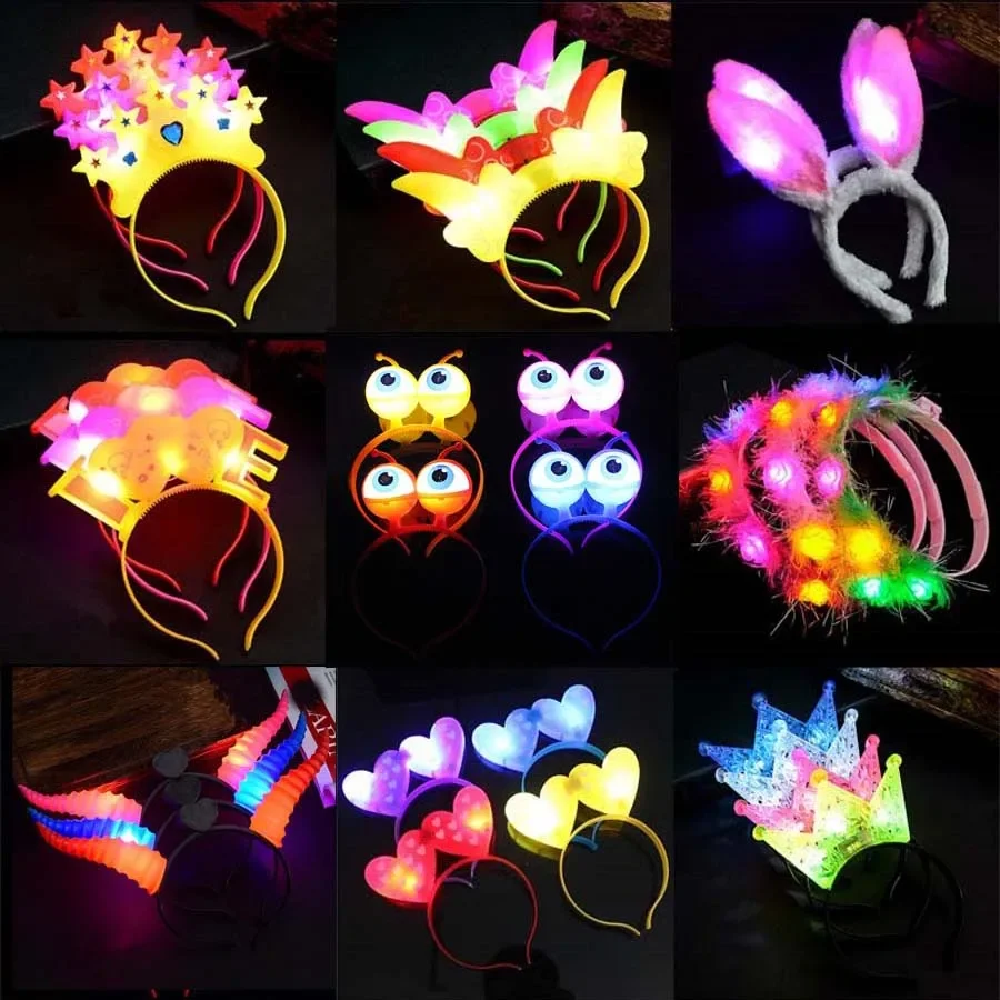 1 stücke Frauen Kinder Leuchten LED Party Glow Blume Stirnband Krone Kranz Katze Hase Ohr Haarband