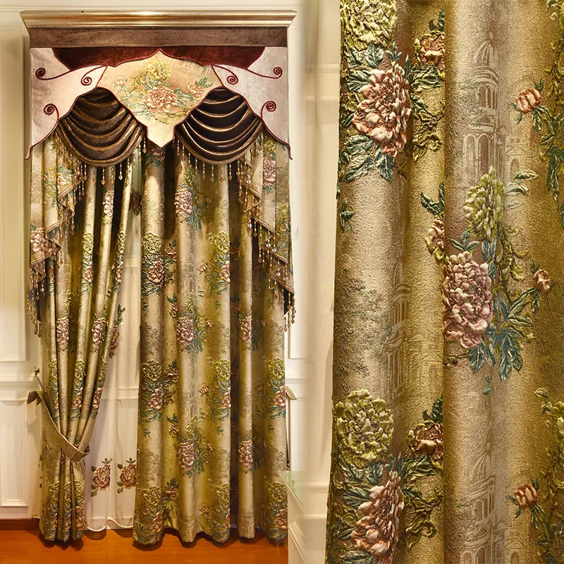 Europäischen top luxus 3D geprägte jacquard volle blackout elegante wohnzimmer vorhänge klassische