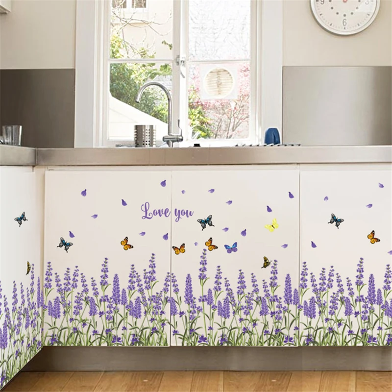 Lavendel Anlage Baseboard Kreative DIY Blume Wand Aufkleber Eingang Küche Bad Schlafzimmer