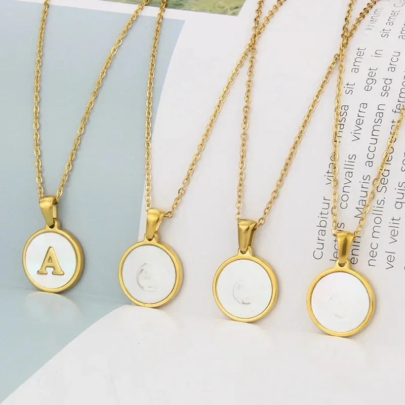 Mhs. Sun Fashion Rvs Shell Letters Hanger Ketting Voor Vrouwen Ronde A-Z 26 Alfabet Ketting Sieraden