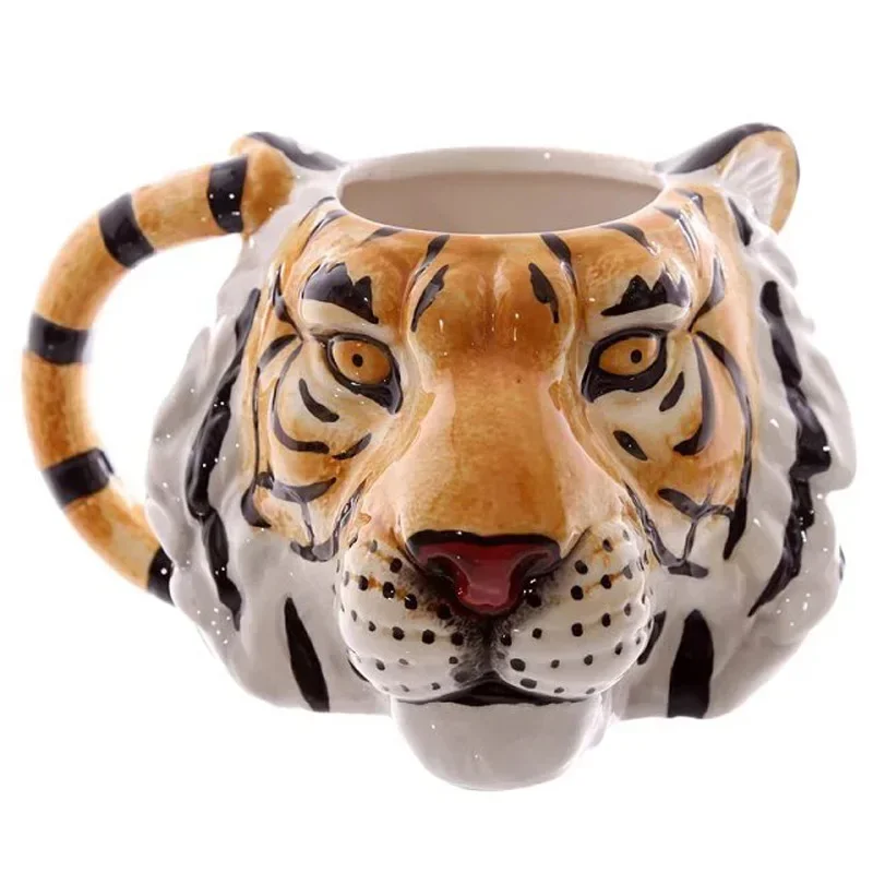 Kreative tier hund löwe leopard tiger kopf keramik tasse bemalt keramik tasse stereo hund kopf becher kinderzimmer dekoration ge