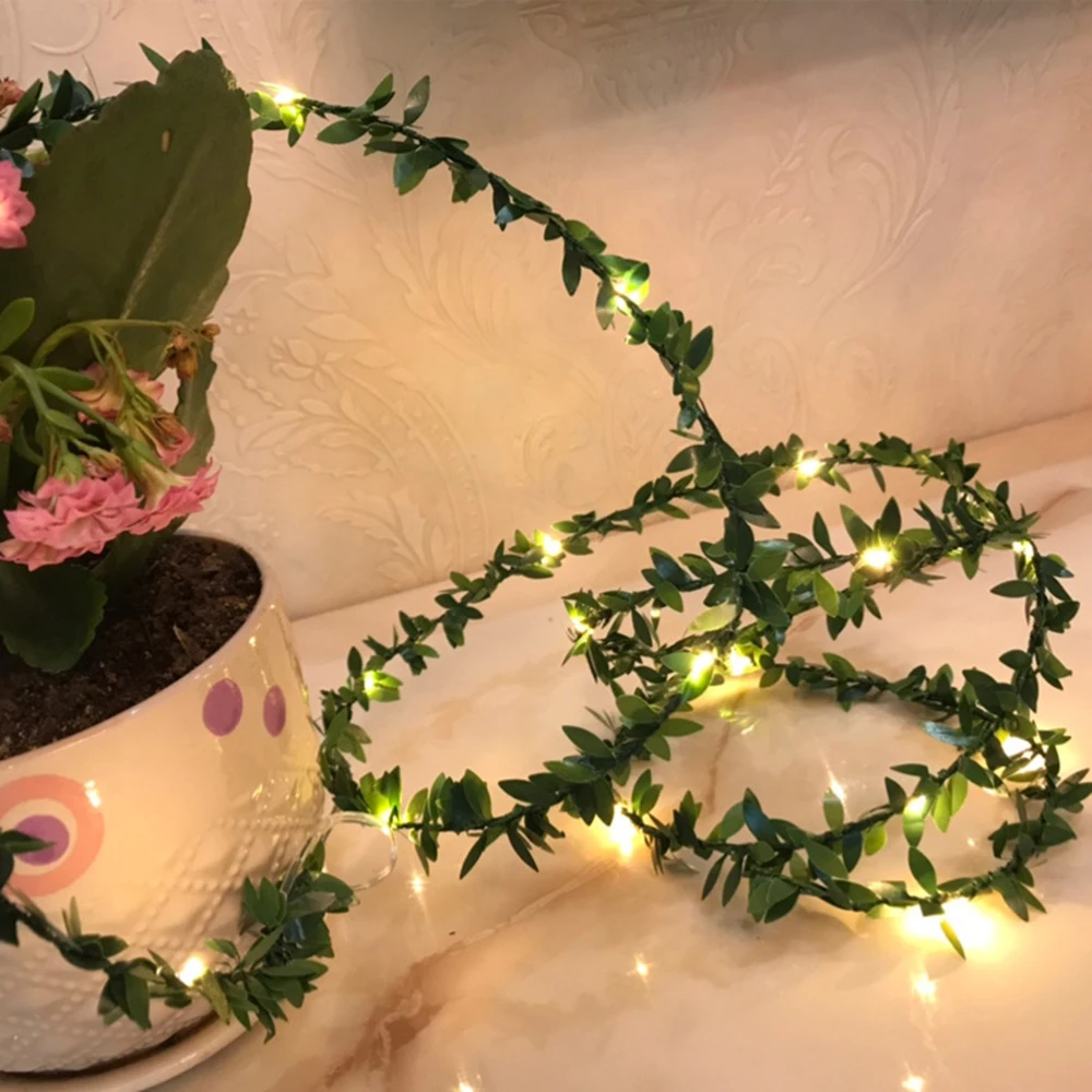 2M/3M/5M/10M String Licht Grün Leaf Garland Fairy Lichter LED Flexible kupfer Künstliche Leaf Vine