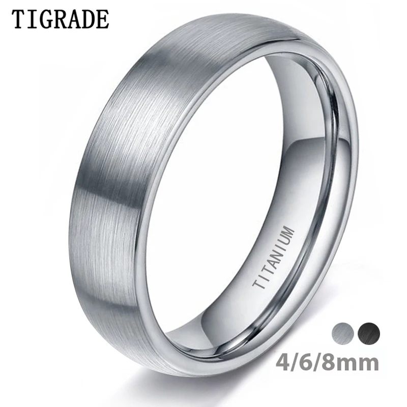 Tigrade 4/6/8mm Gebürstet Einfache Silber/Schwarz Farbe Titan Ring Männer Minimalistischen Hochzeit band Verlobungsringe Frauen 