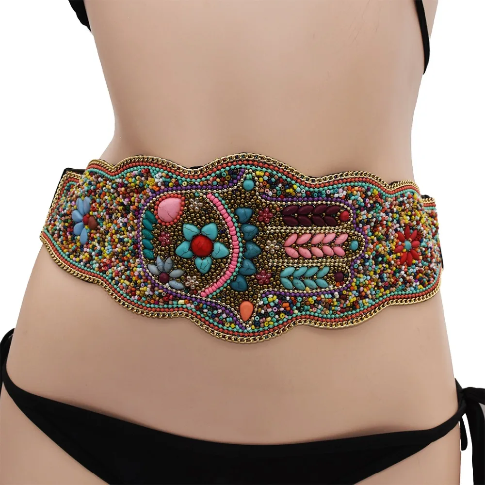 Kleurrijke Taille Kralen Gordel Tailleband Voor Vrouwen Gypsy Tribal Etnische Jurk Corset Elastische