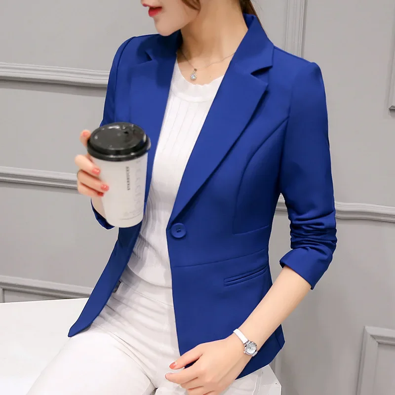 Women's Blazer 2022 Red Long Sleeve Blazers Pockets Jackets Coat Slim Office Lady Jacket Female Tops