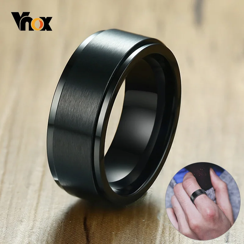 Vnox 8Mm Draaibare Basic Ring Voor Mannen Zwart Roestvrij Staal Toevallige Mannelijke Anel