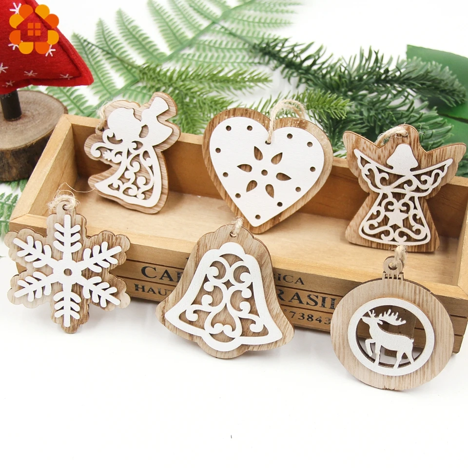 2PCS Vintage Europäischen Weiß Holz Anhänger Ornamente Hängen Geschenke Für Hochzeit & Weihnachten