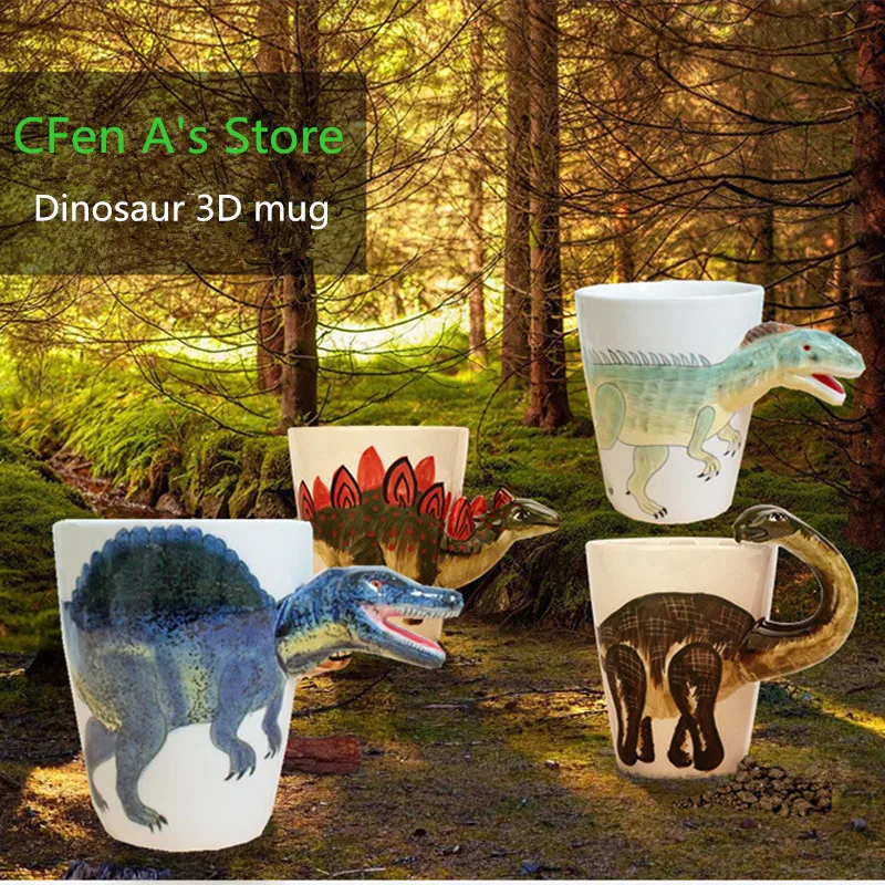 CFen EINE der Keramik Becher 3D Dinosaurier Form Hand Gemalt Tiere Becher Keramik Kaffee Tasse Milch