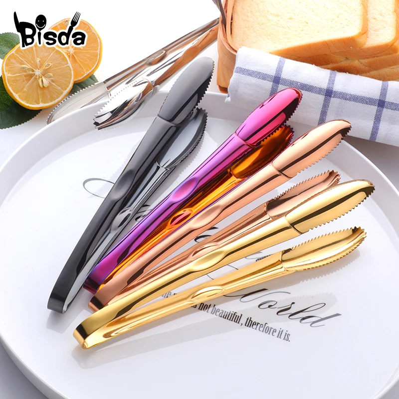1/2Pcs Fleisch Zangen Edelstahl Brot Clip Gold Geschirr Multi-funktion Eis Salat Tong Lebensmittel