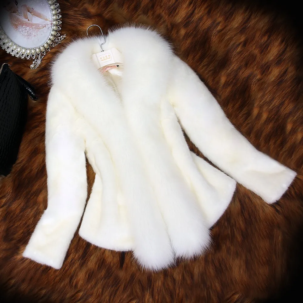 Elegant Faux Fur Coat Women Mink Fur Coat Warm Long Sleeve Female Outerwear Autumn Winter Coat