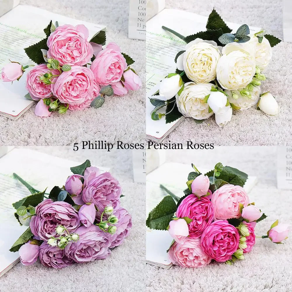 2024 schöne Rose Pfingstrose künstliche Seide Blumen kleinen Blumenstrauß Flores Home Party Frühling
