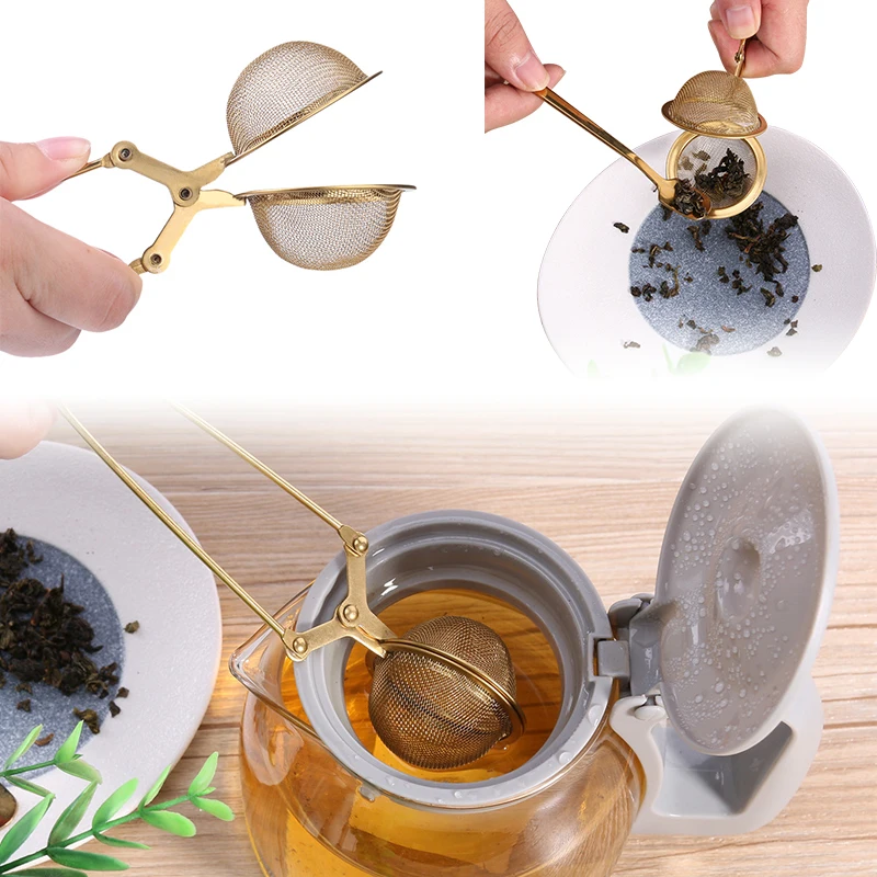 Goldene Mesh Tee-ei Edelstahl Griff Ball Kugel Sieb Für Teekanne Herb Spice Filter Mehl Zucker Kakao