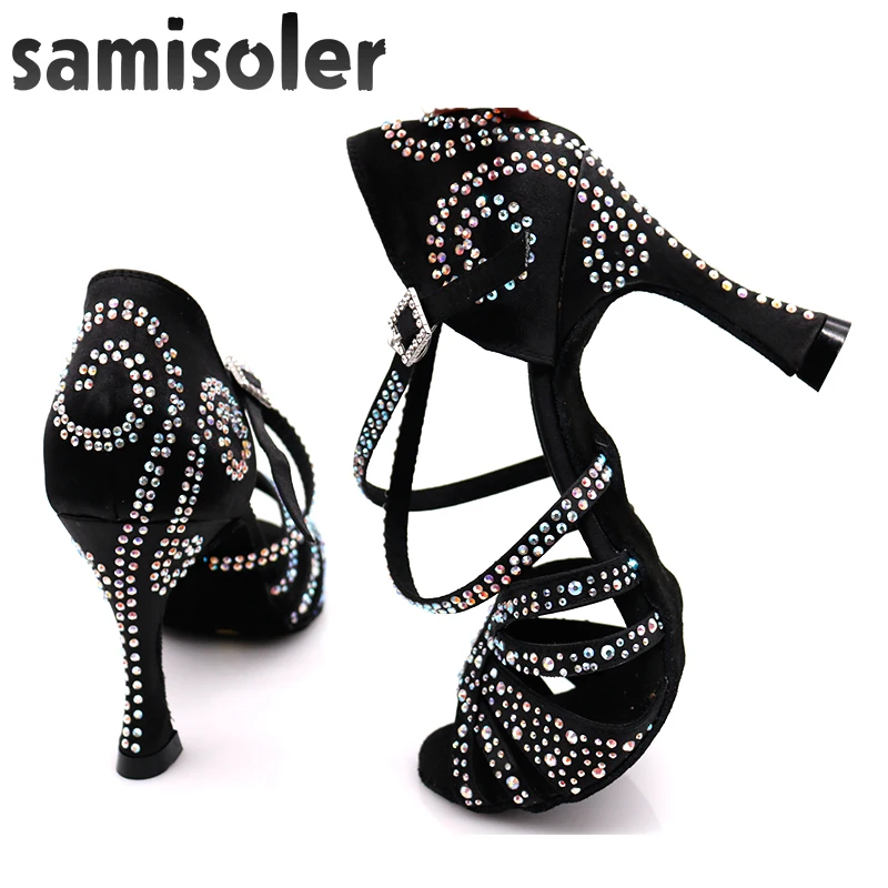 Samisoler Schwarz Strass ballroom dance schuhe frauen Salsa dance schuhe frauen Professionelle tango