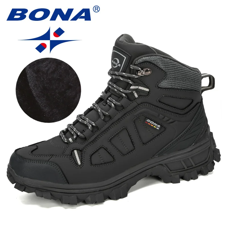 BONA Nieuwe Ontwerpers Koe Split Warme Laarzen Mannen Mode Hoge Top Sneakers Mannelijke Winter Botas