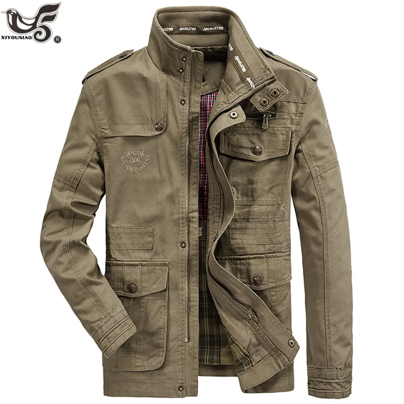 Multi-Taschen Militär jacke Männer 100% Baumwolle Pilot Jacke Mantel Herren Streetwear Bomber jacken