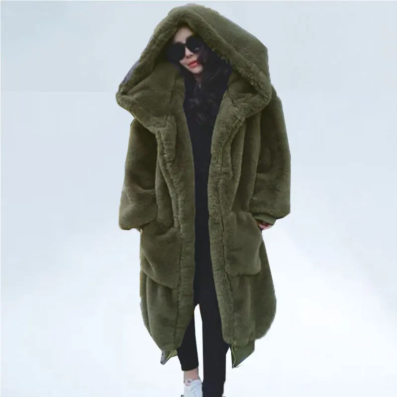 Übergroßen Winter Faux Pelzmantel Frauen Parka Lange Warme Faux Pelz Jacke Mäntel Hoodies Lose Winter Mantel Outwear Casaco femi