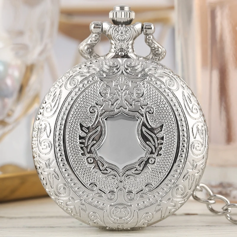 Luxus Silber Schild Crown Muster Quarz Taschenuhr Mode Halskette Anhänger Kette Schmuck Geschenk