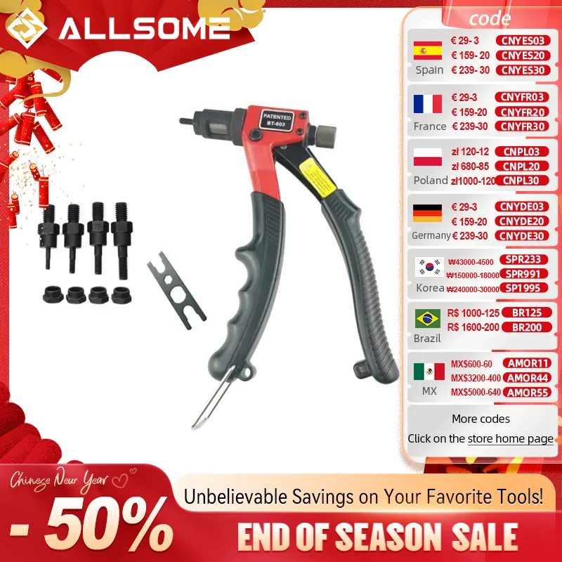 ALLSOME BT-603 Manuelle Riveter Gun Hand Niet Werkzeug Kit Niet Mutter Einstellung Werkzeug Mutter Setter M3/M4/M5/M6