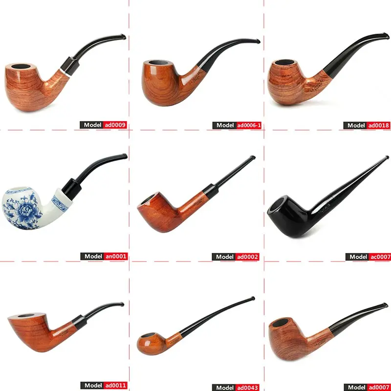 MUXIANG Klassisches Räucherpfeife aus Holz, Palisander- oder Keramik-Tabakpfeife mit 3 mm oder 9 mm