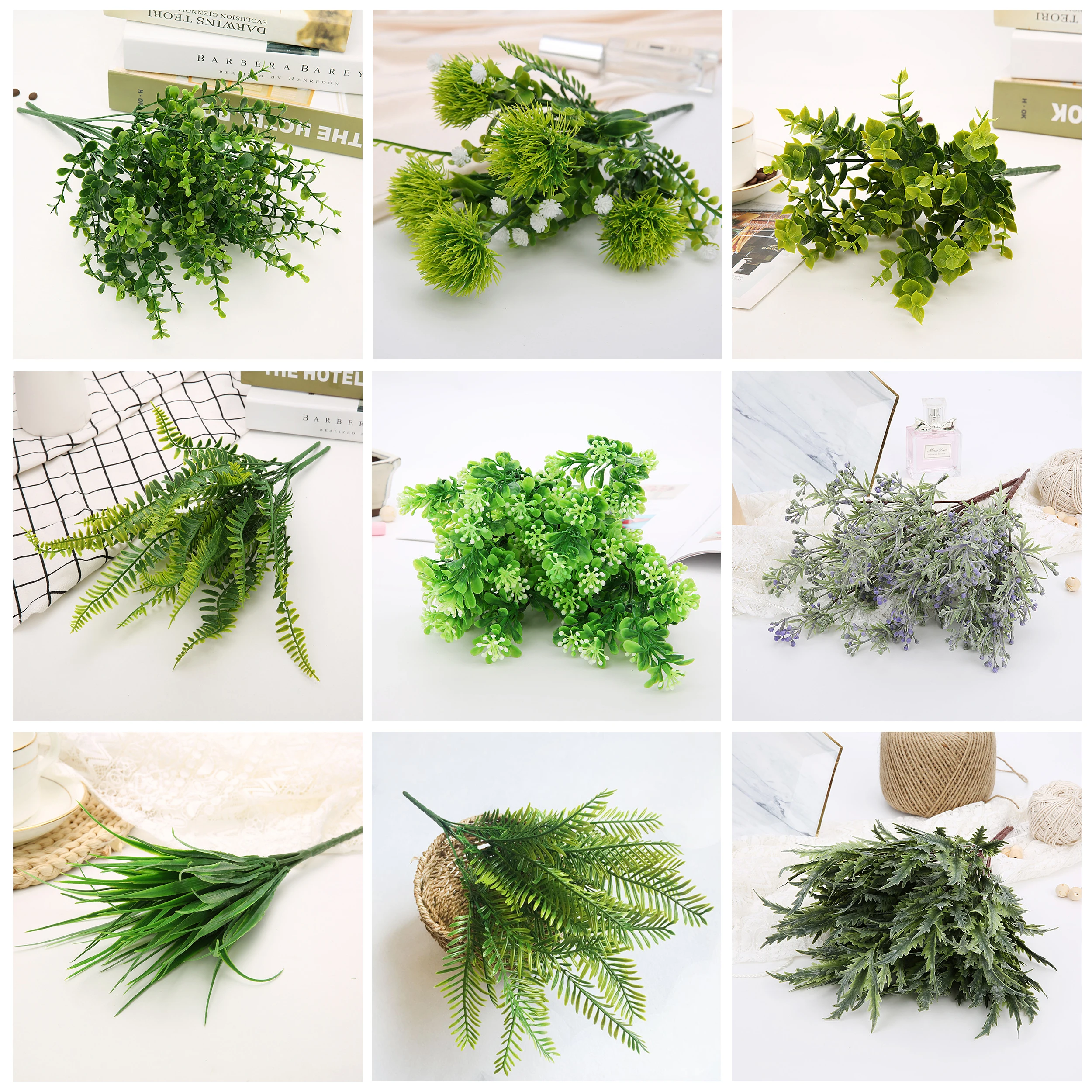 1pc Künstliche Blumen mit Blatt Grün Gras Kunststoff Pflanzen Gefälschte Blatt Laub Bush für Home