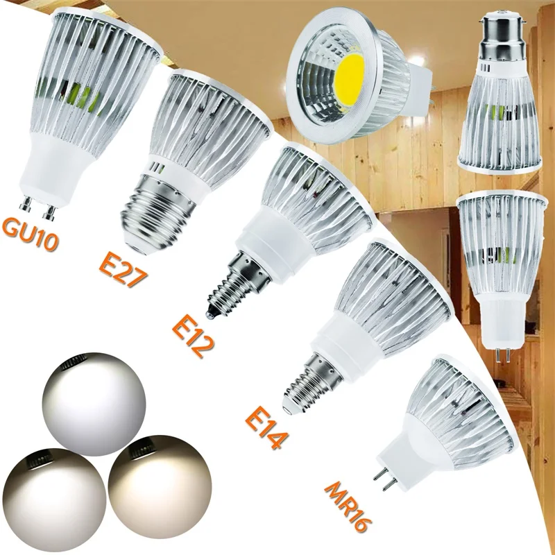 Led-lampe GU10 E27 E14 MR16 DC 12V Lampada LED Lampe 220V 110V 6W 9W 12W Bombillas LED COB