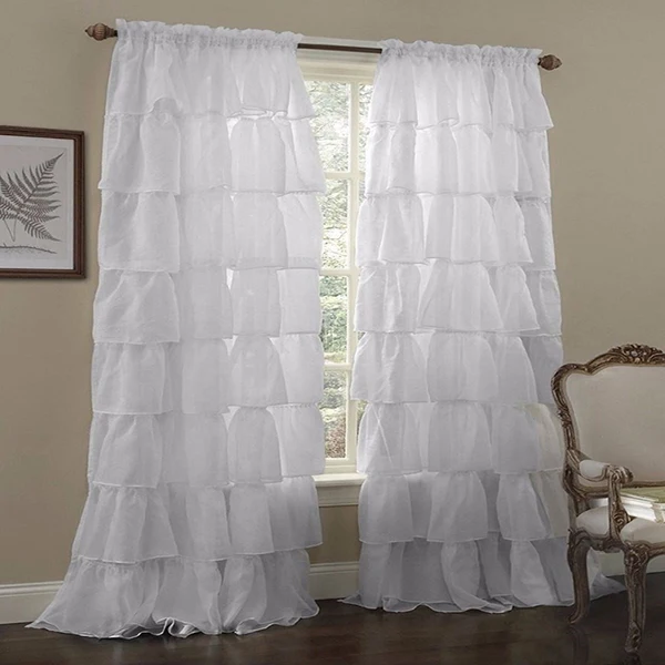 Weiß Jalousien Stange Vorhang Tüll Multi-layered Spitze Vorhänge für Schlafzimmer Fenster Einfarbig Blackout Vorhang Hause Verwe