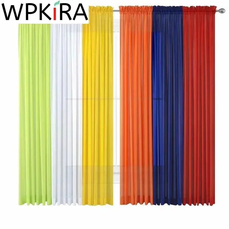 1 Pcs Stange Tasche Regenbogen Vorhang Reine Farbe Tüll Vorhang Für Wohnzimmer Sheer Voile Hochzeit