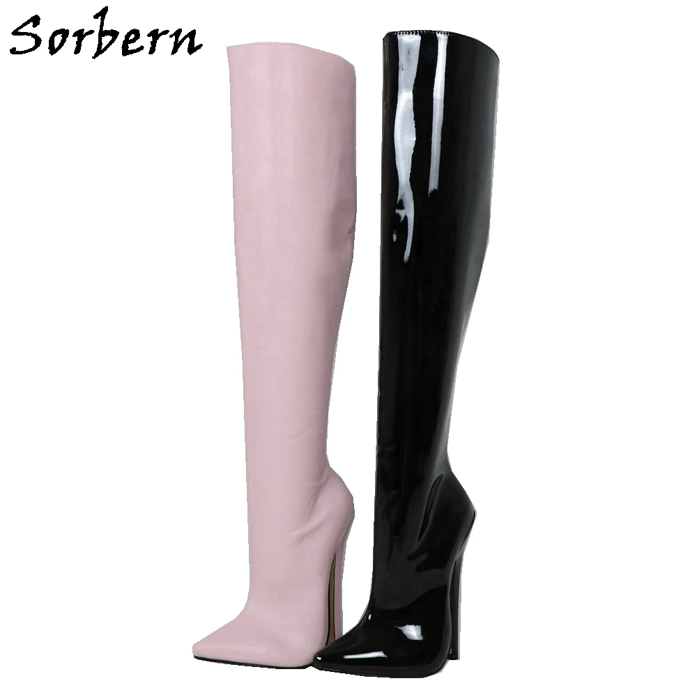 Sorbern Harte Welle Knie Hohe Stiefel Für Frauen Stiefel 18cm Heels Spitz Stiefel Botas De Mujer