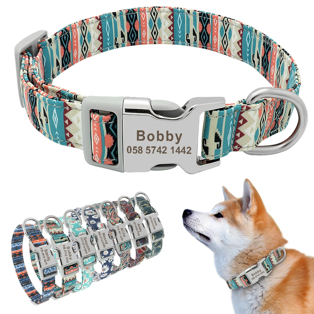 Angepasst Gedruckt Pet Kragen Nylon Hund Kragen Personalisierte Freies Gravierte Welpen ID Name