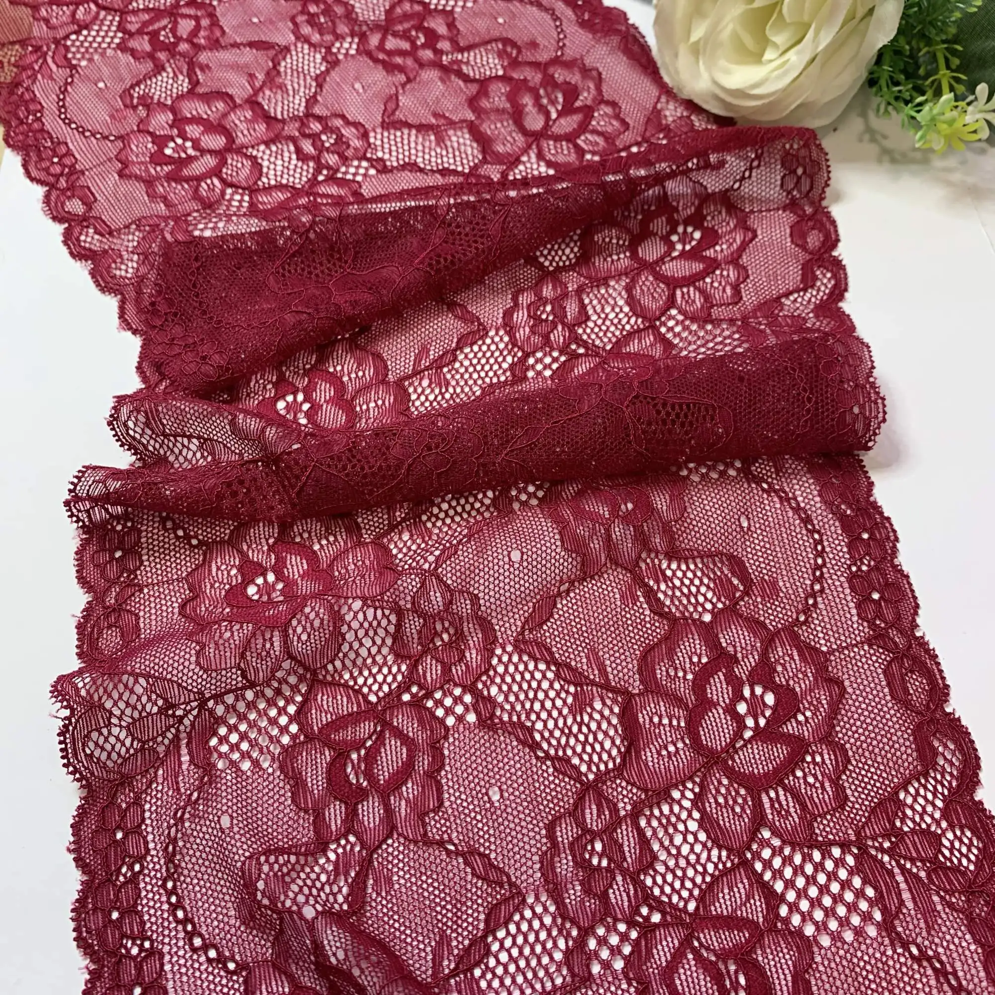 3y/lot 20cm Dark red Elastic Stretch Lace trim Rock Saum Unterwäsche Nähen Handwerk DIY Bekleidung