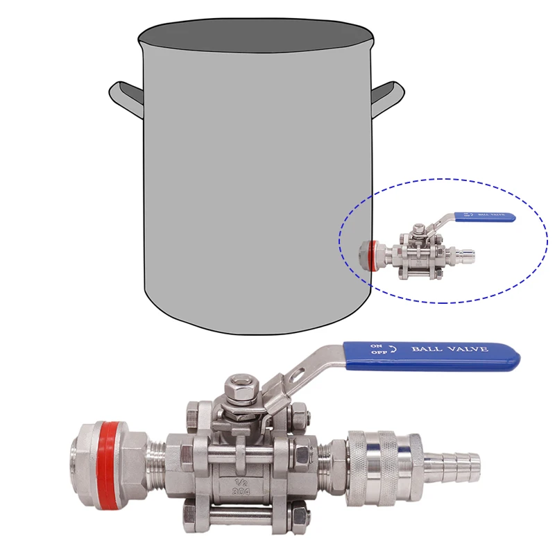 Nahtlosen 304 SS 3-stück Ball Ventil mit Schnell Trennen Kit Fit 1/2 "ID Schlauch geeignet Brauen