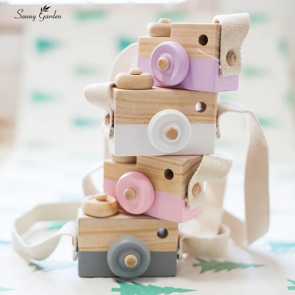 Mini Holz Kamera Nette Cartoon Baby Spielzeug Kid Kreative Neck Kamera Fotografie Prop Dekoration