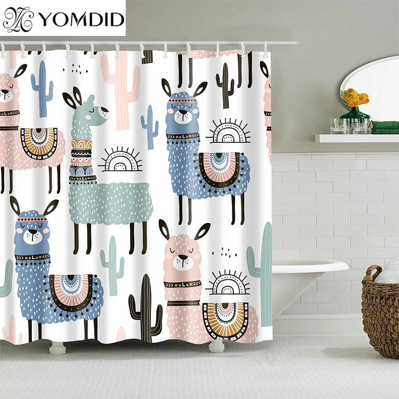 Alpaka Muster Bad vorhang Wasserdicht Dusche Vorhänge Polyester Cartoon Bad Bildschirm Gedruckt