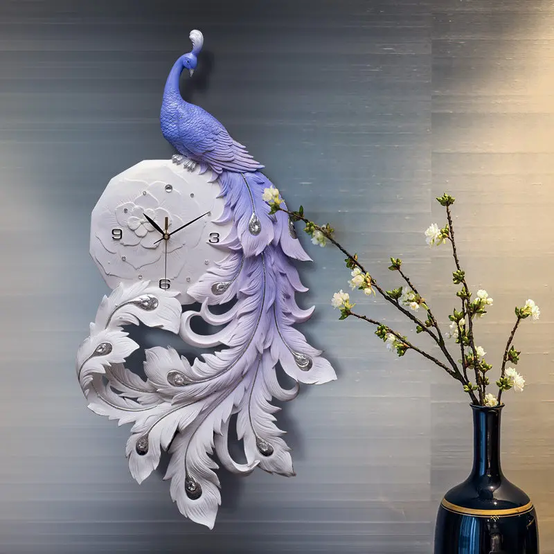 Chinesische Harz Pfau Wanduhr Wand Hängen Handwerk Dekoration Wohnzimmer Hause Licht Luxus Stumm